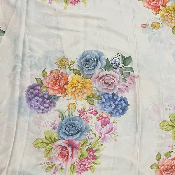 Gazal Big Floral Bunch Print in Beige Color on Pure Modal Satin Fabric OM SG 222