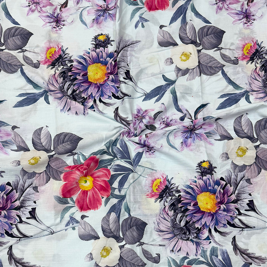 Raina’s Floral Print with Cream Base with Multi Floral on Pure Glace Lawn Cotton OM PS 342 C1