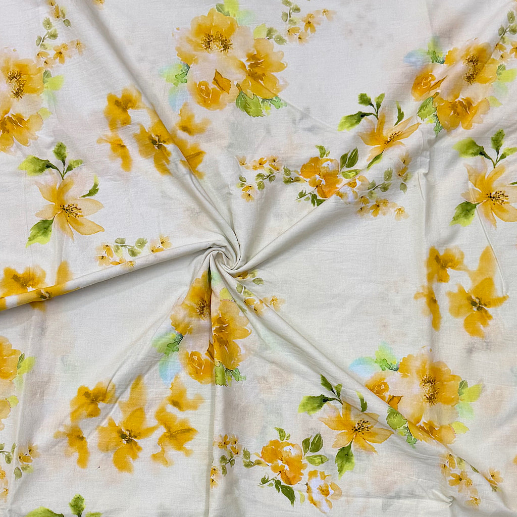 Raina’s Floral Print with Light Beige Base & Yellow Floral on Pure Glace Lawn Cotton OM SG 242 C1