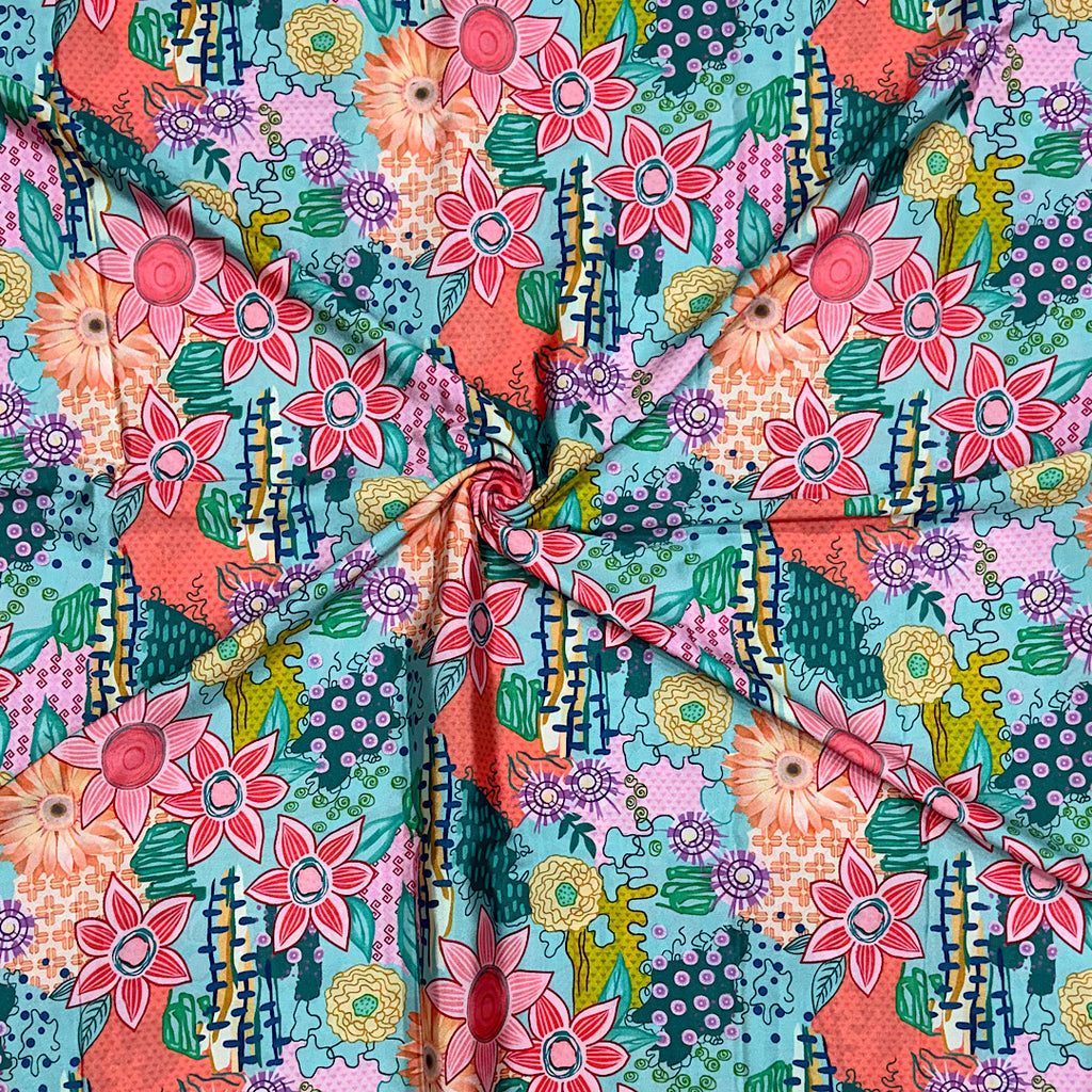 Light Blue Multi Colour Modern Floral Print on Crepe Silk Fabric OM DW 81 C1