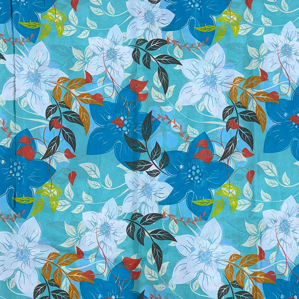 Cream English Floral Print on Crepe Silk Fabric OM DW 83 C1