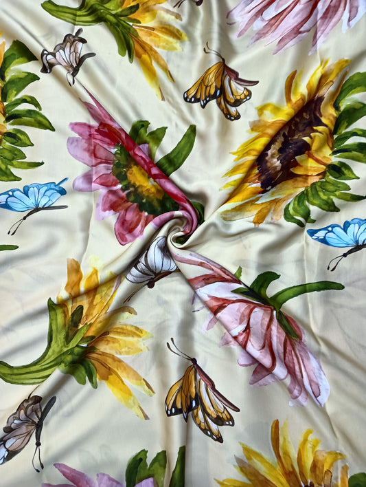 Big Size SunFlower Floral Print on Pure Modal Satin OM SG 117