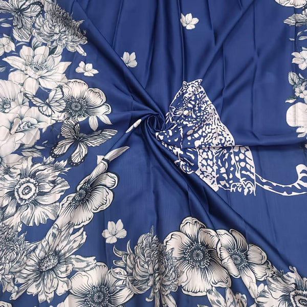 Gazal Navy Blue Leopard Print on Linen Satin TS005
