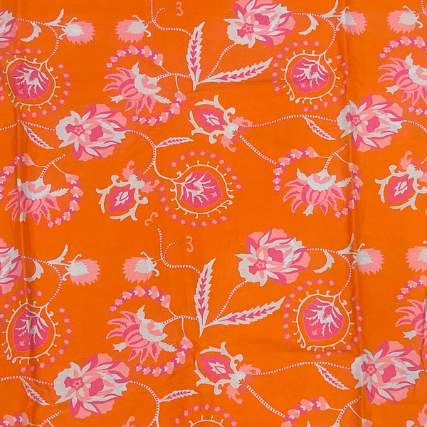 Archana Print with Orange Base & Floral Print on Pure Cotton Cambric