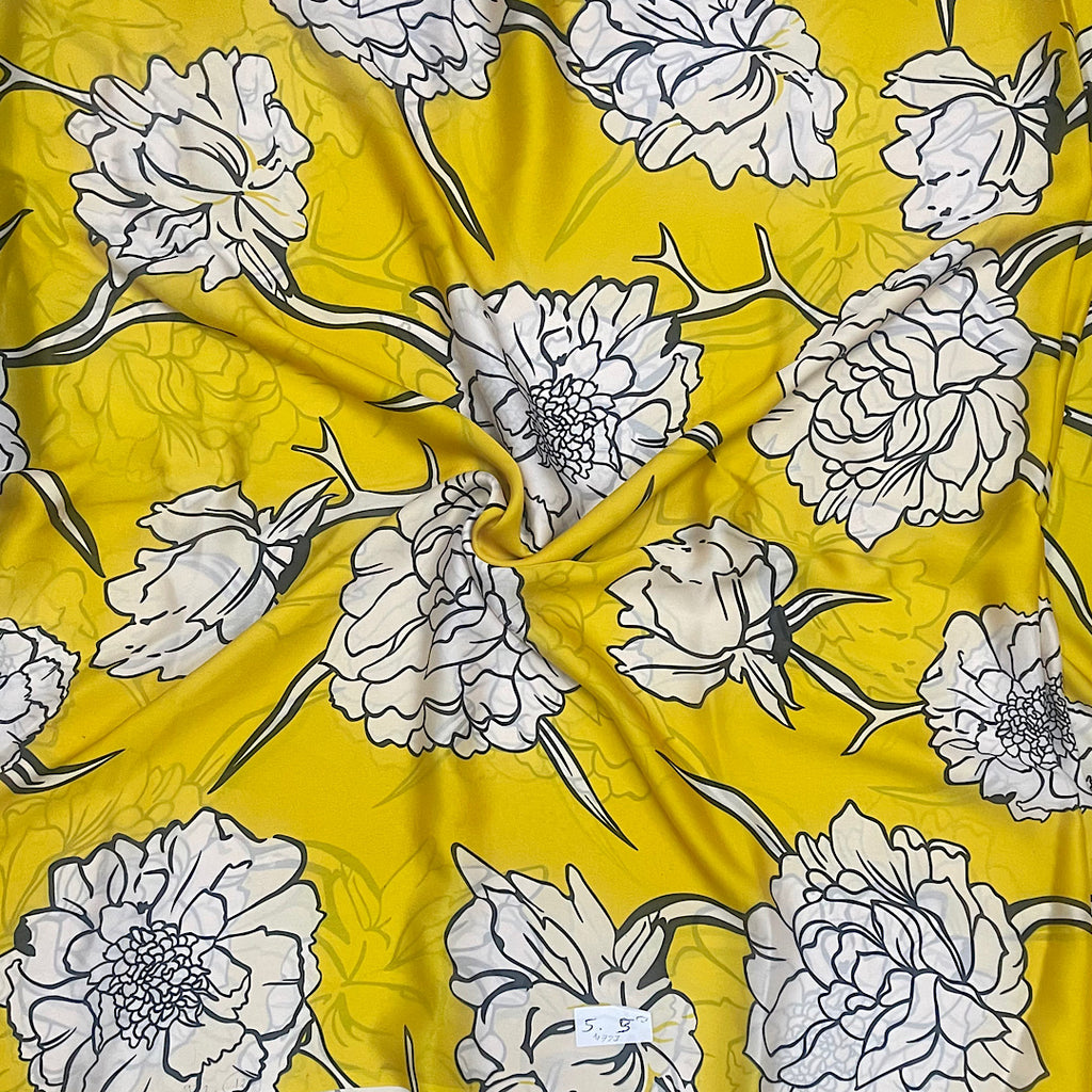 Yellow Big Flower Print in Satin TK 300