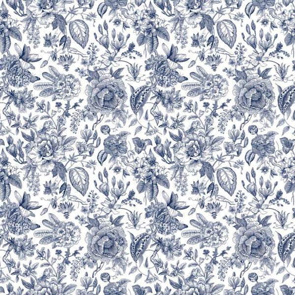 White Base with Blue Floral Print on Crepe Silk OM SS 134