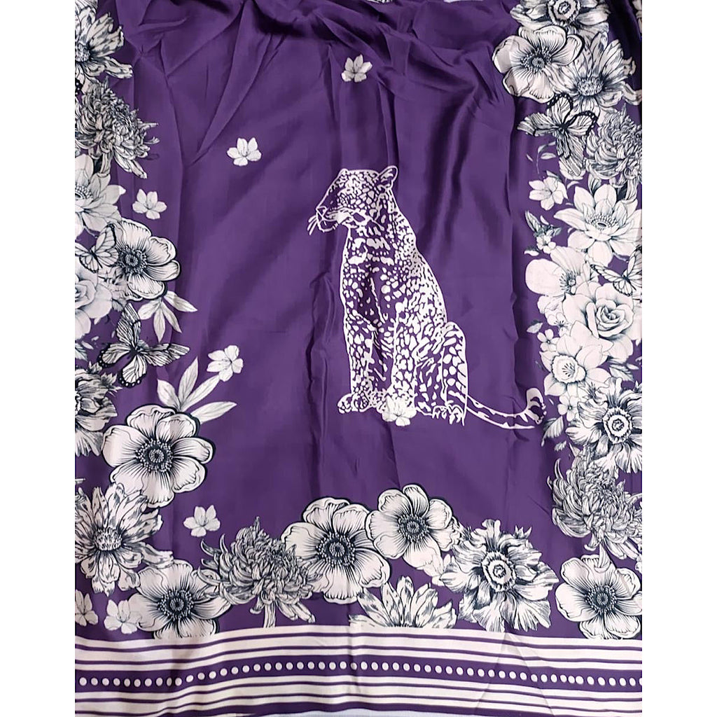 Gazal Purple Leopard Print on Linen Satin TS005