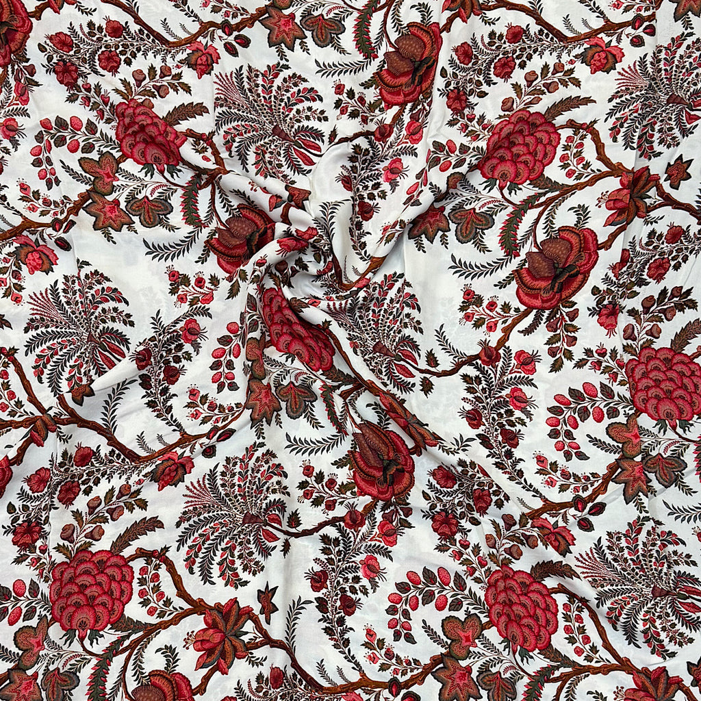 Classical Indian Print in Ivory White Colour Floral Print on Satin Georgette OM TK 510