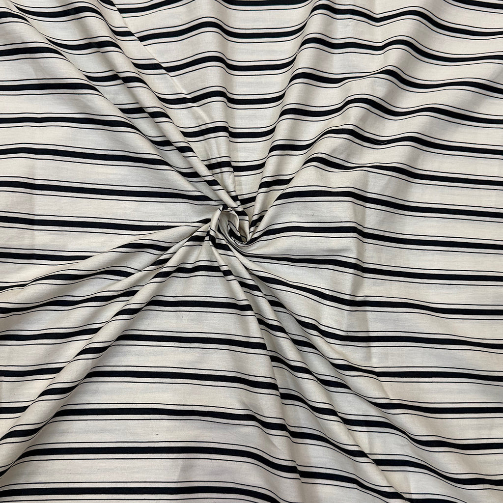 Dhruv White & Black Stripes Print on Pure Cotton Poplin