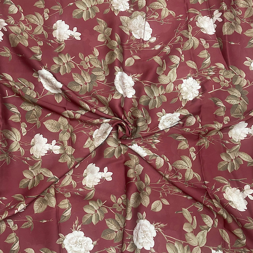 Radhika Floral Print in Maroon Color on Satin Georgette Fabric