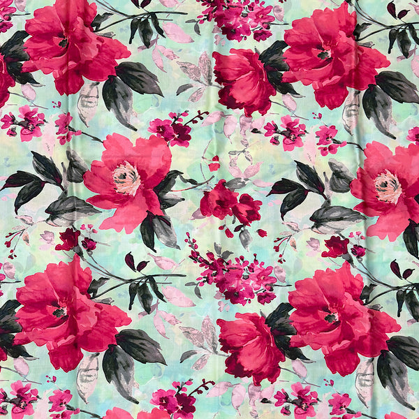 Floral Print on Light Green Base Colour on Pure Modal Satin