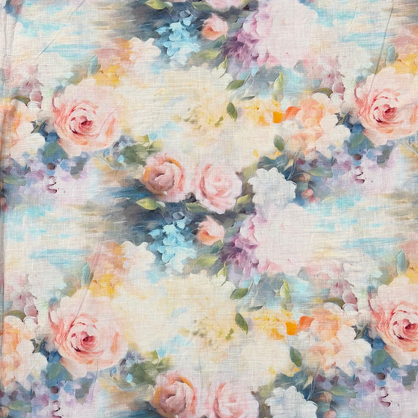 Modern Floral Print with Water Colour Paint Effect on Pure Modal Satin