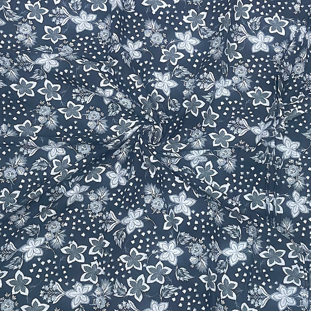 Mahima Print with Black Grey Base & Ivory Floral Print on Pure Cotton Cambric