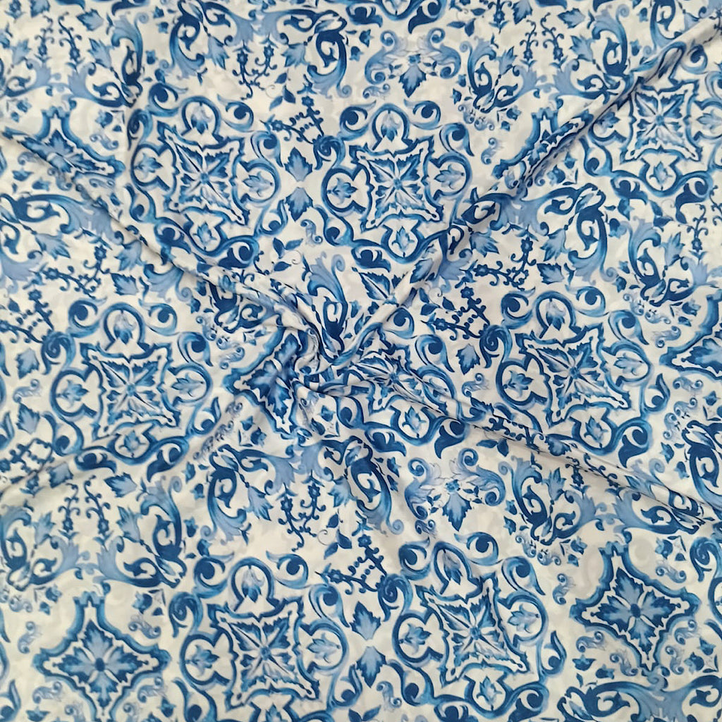 Print Pattern in White on Crepe Silk Fabric