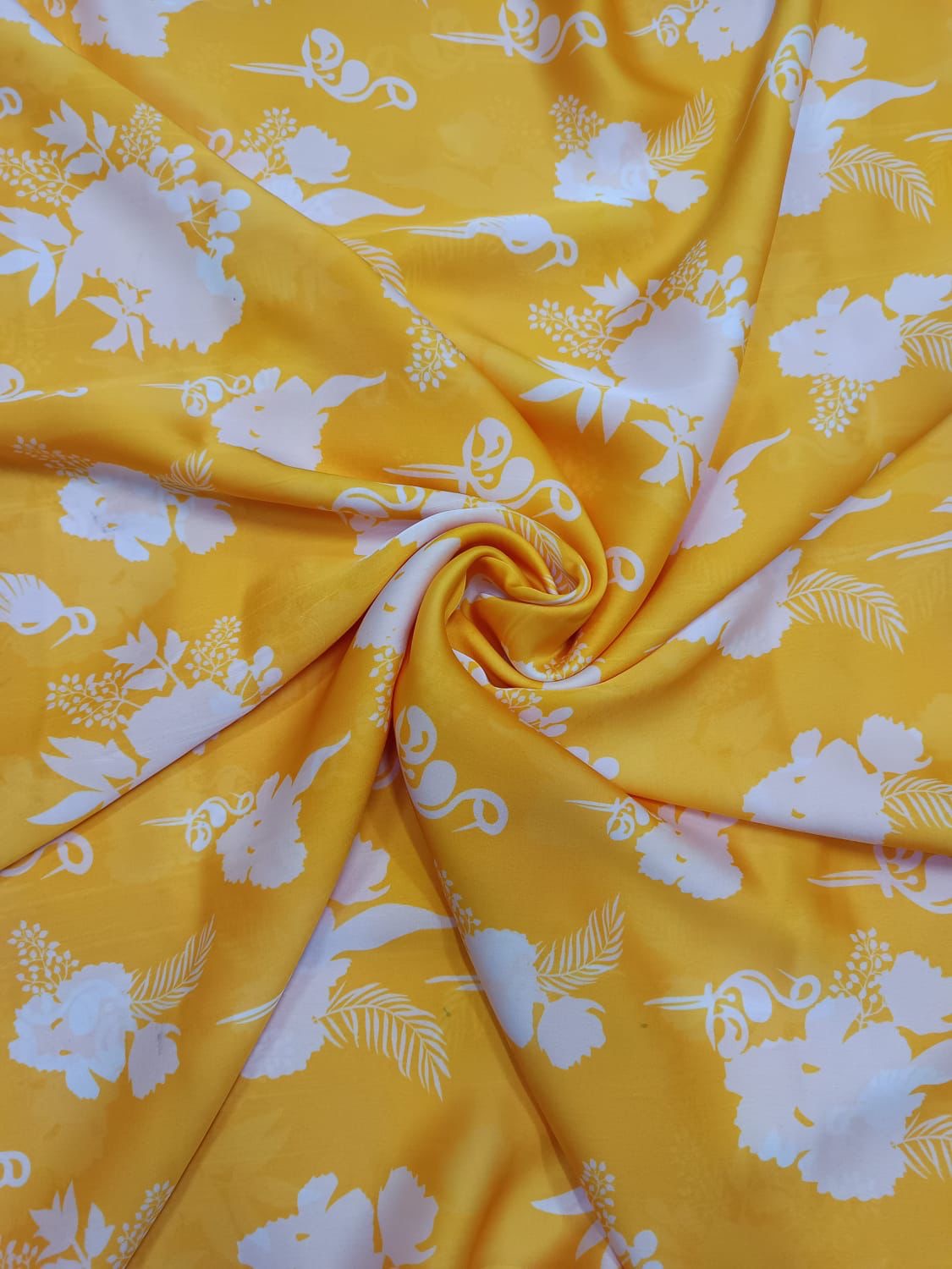 Yellow English Floral Print in Satin Georgette TK 314