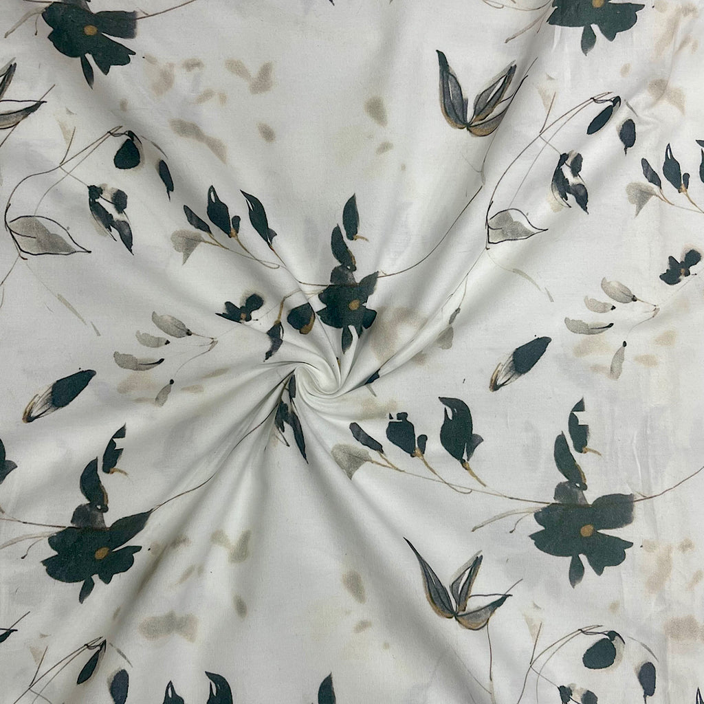 Small English Floral Print on White Base in Pure Cotton Poplin Fabric