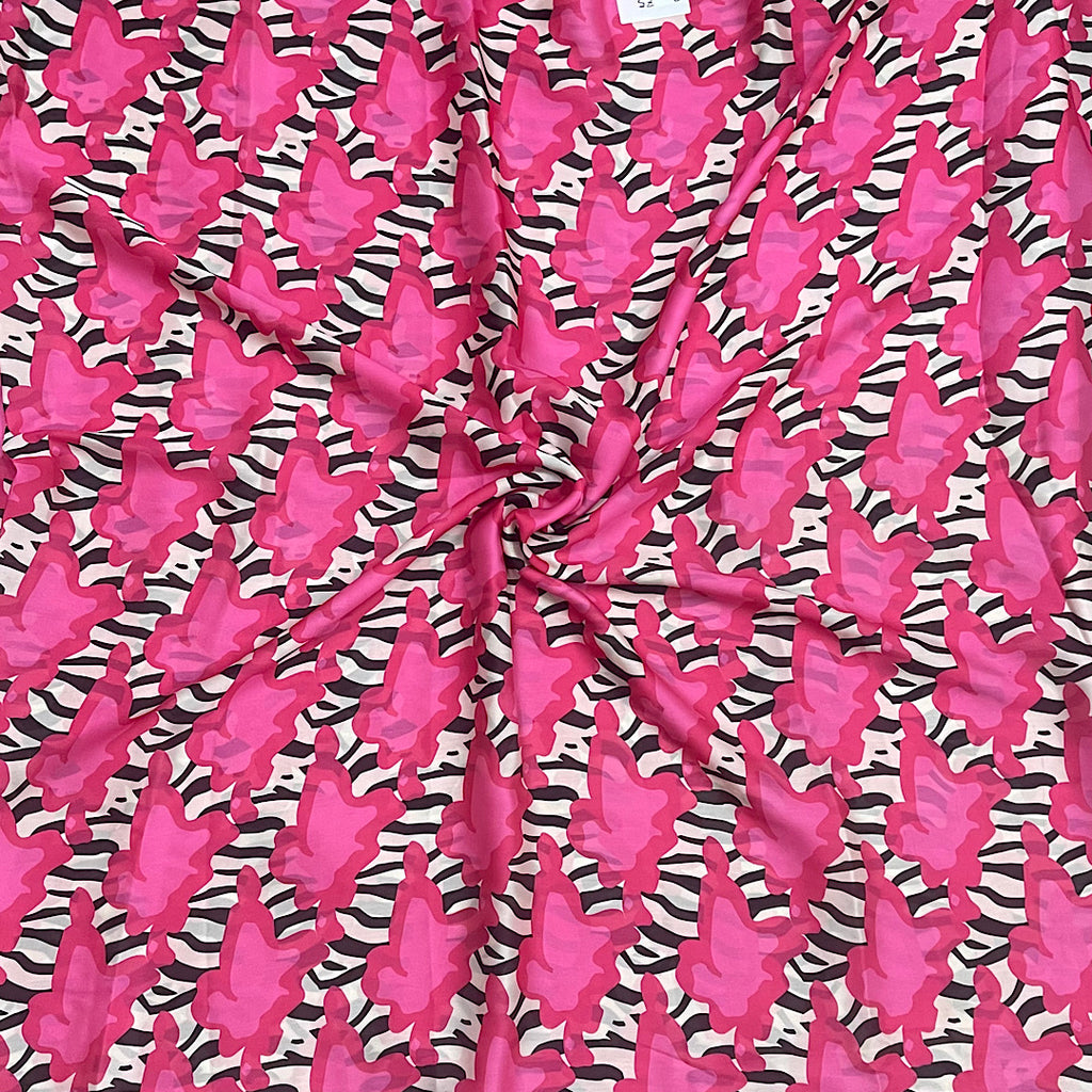 Abstract zebra Print with Pink Color on Pure Viscose Modal Satin OM TK 499