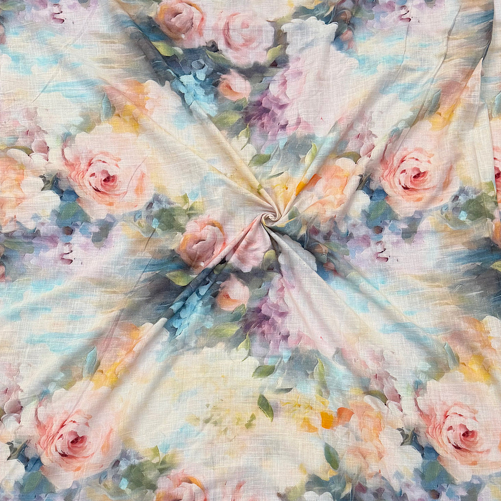 Modern Floral Print with Water Colour Paint Effect on Pure Modal Satin