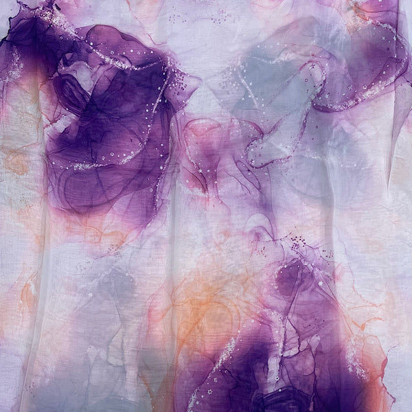 Marble Print on Light Mauve Base on Pure Viscose Organza