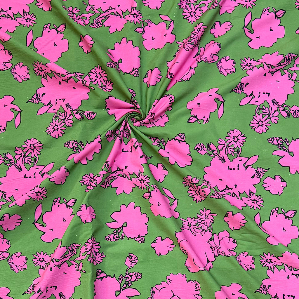 Dhruv Print with Green Base & Pink English Floral Print on Pure Cotton Poplin