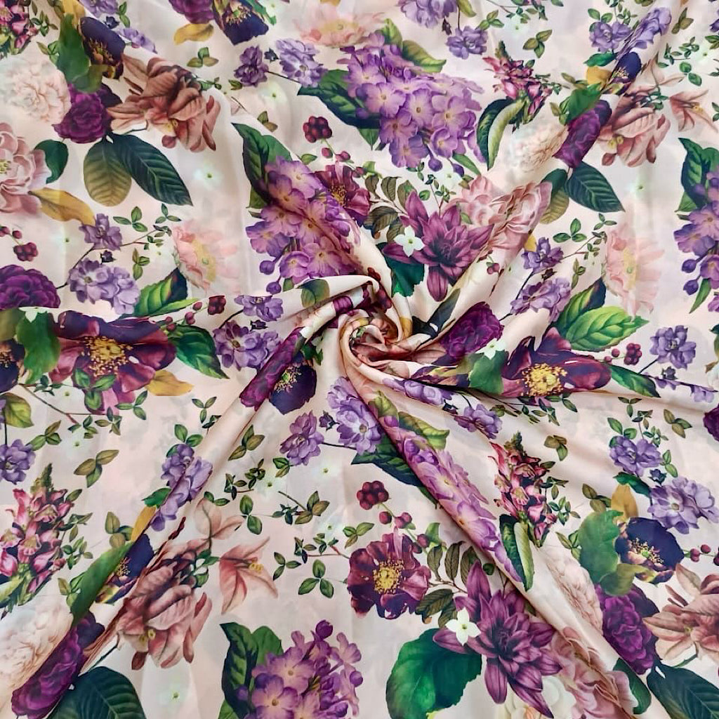 Beige Multi Floral Print on Satin Georgette OM RS