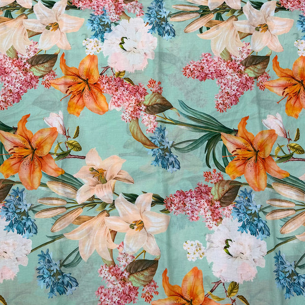 Raina’s Floral Print with Light Pista Green Base & Multi Floral on Pure Glace Lawn Cotton OM SG 243 C1