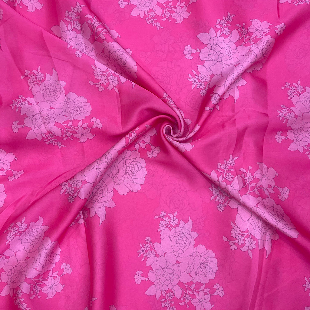 Pink Floral Print on Satin Georgette Fabric