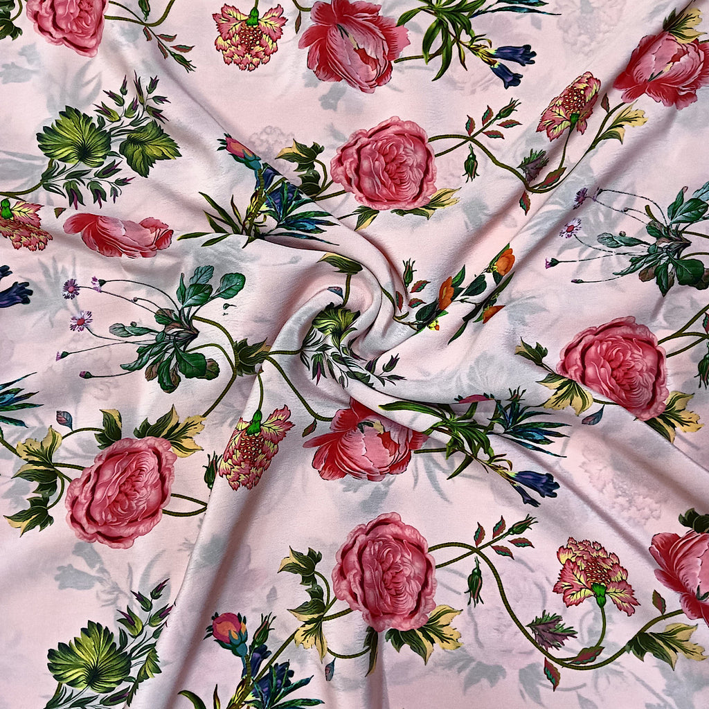 Light Pink Small Floral Print on Pure Natural Crepe OM SG 133