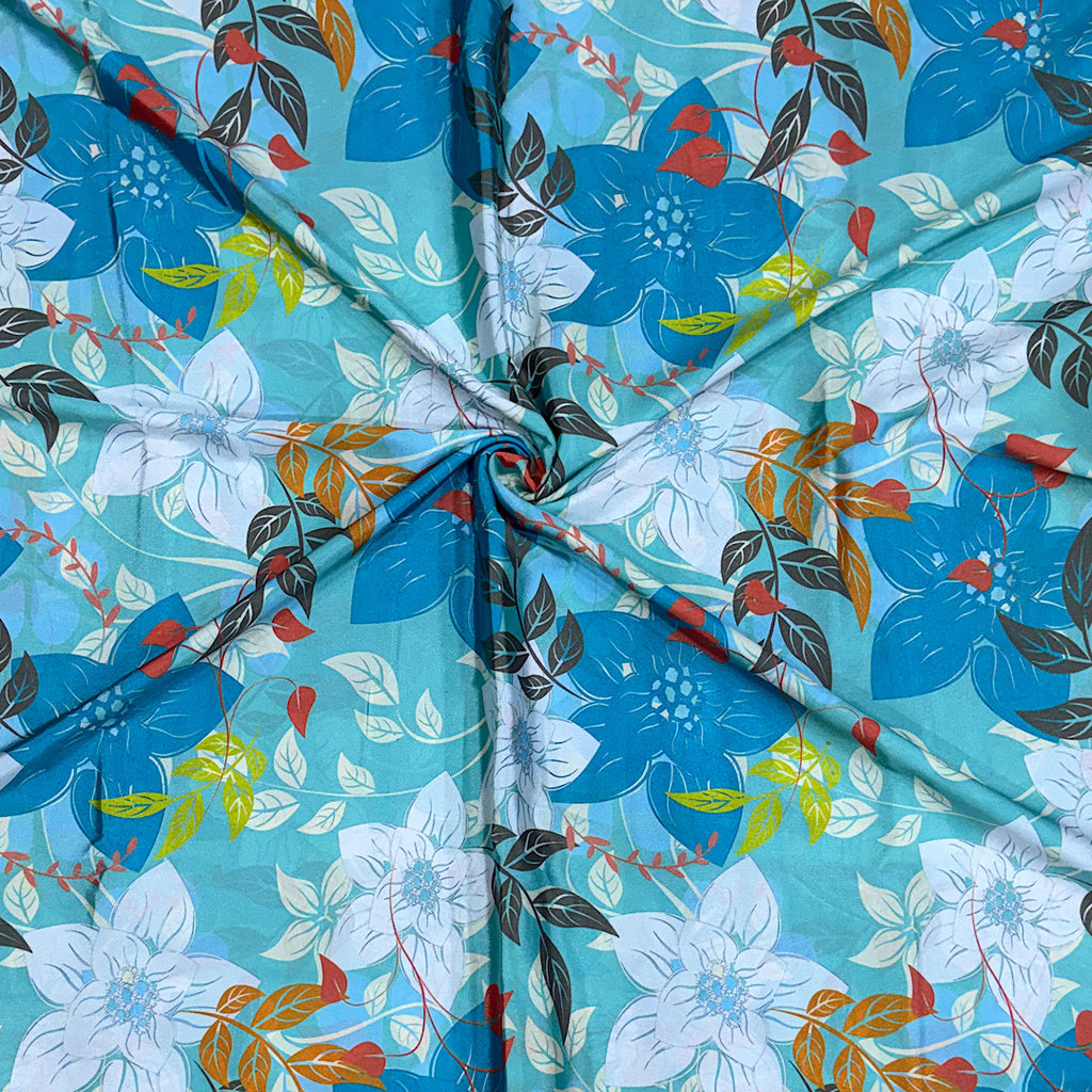Cream English Floral Print on Crepe Silk Fabric OM DW 83 C1