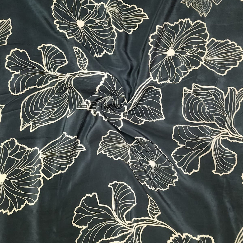 Black & White English Floral Print in Natural Crepe OM PK 1436