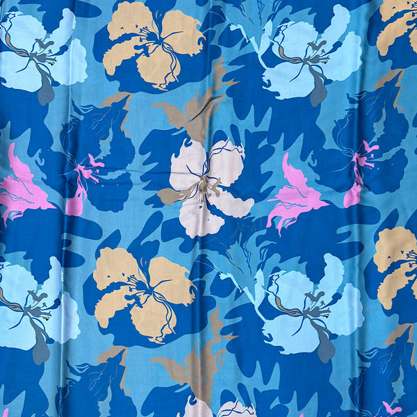 Blue English Floral Print on Pure Natural Crepe TK 354