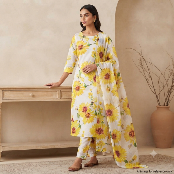 Rania’s Full Suit Set Pure Cotton Cambric (Top & Bottom) with Pure Mul Chanderi Duppatta (Unstitched) OM PS 424 C1