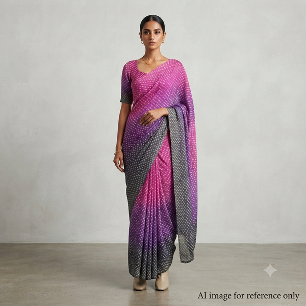 Alia Pink to Black Bandhani Ombre Print on Satin Georgette OM PK 1223 C30
