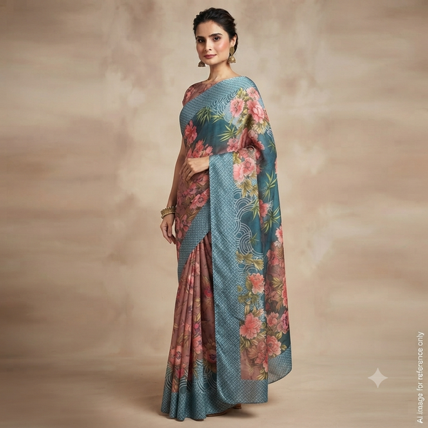 OM Fabs' Opulent Collection of 100% Polyester Satin Georgette Fabric: Crafted in India by OM PRINTS for Timeless Elegance and Creative Luxury OM PK 1346 C1