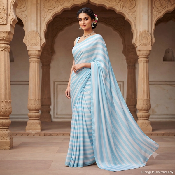 Light Blue Stripes Print on Viscose Chanderi OM SS 004