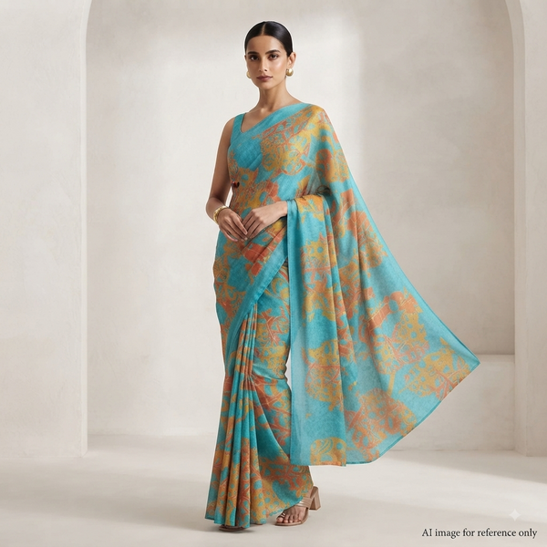 Kareena cord set print in firozi & Orange Reverse on Pure Modal Satin OM PK 1432 C3