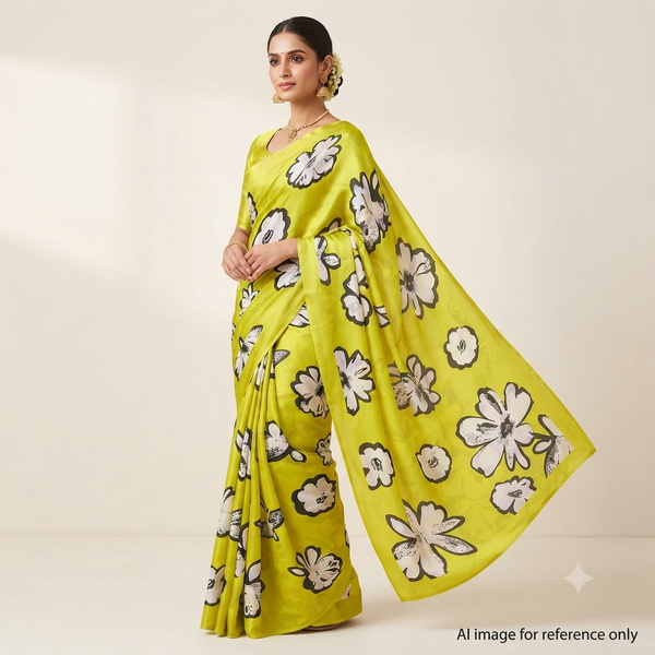 Dhruv Anushka Big Floral Print with Neon Green Base & White Flower OM TK 263 C5