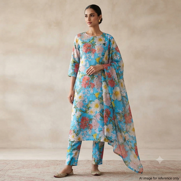 Rania’s Full Suit Set Pure Cotton Cambric (Top & Bottom) with Pure Mul Chanderi Duppatta (Unstitched) OM PS 425 C1