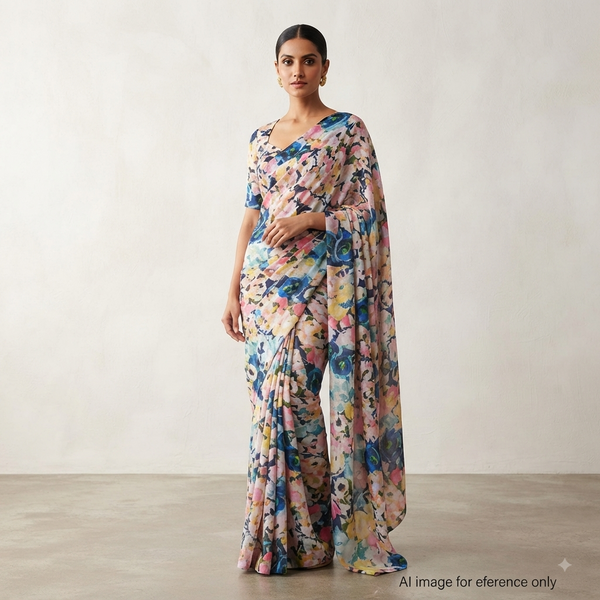 OM Fabs' New 'Satin Georgette Abstract' Collection: 100% Polyester and Viscose Fabrics, Crafted with Precision in India OM PJ 245 C2