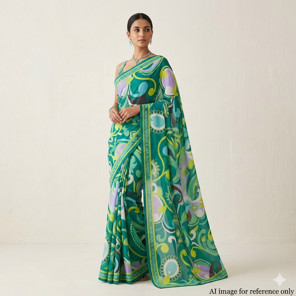 Abstract Symmetry: Satin Georgette Fabric Embellished with Geometric Artistry RH 57