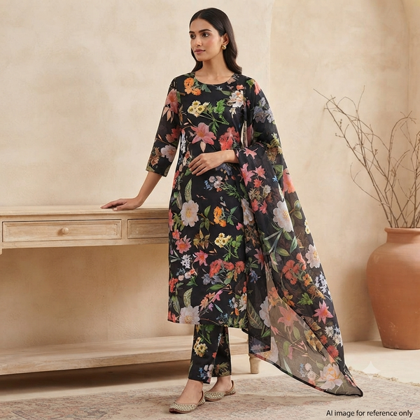 Rania’s Full Suit Set Pure Cotton Cambric (Top & Bottom) with Pure Mul Chanderi Duppatta (Unstitched) OM SG 240 C6