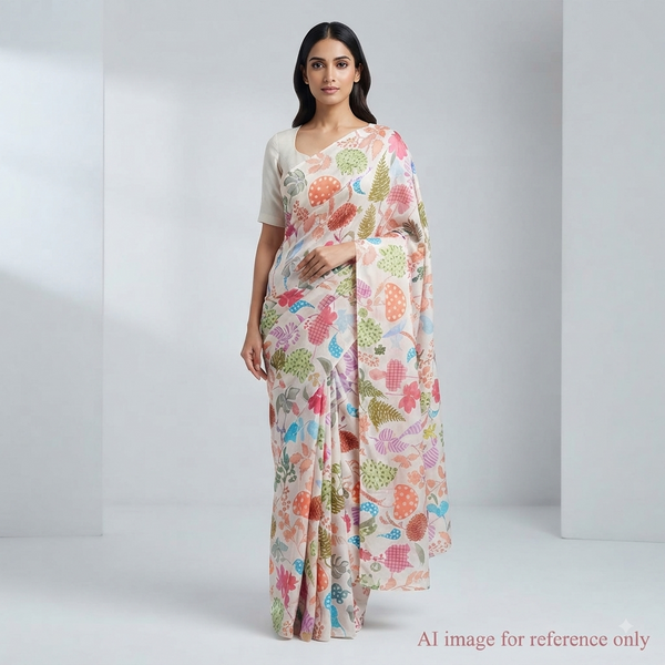Designer Fruits & Floral Print on Satin Georgette OM SG 11