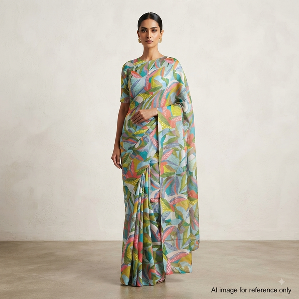 OM Fabs' Splendid Creations: 'Satin Georgette Abstract'—A Marvel of 100% Polyester and Viscose Craftsmanship Made in India OM PJ 240 C2