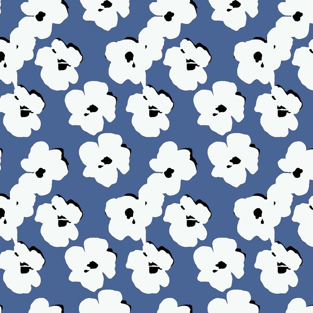 Dhruv Print with Dusty Blue White flower  abstract English Floral Print on Pure Cotton Poplin OM PS 398