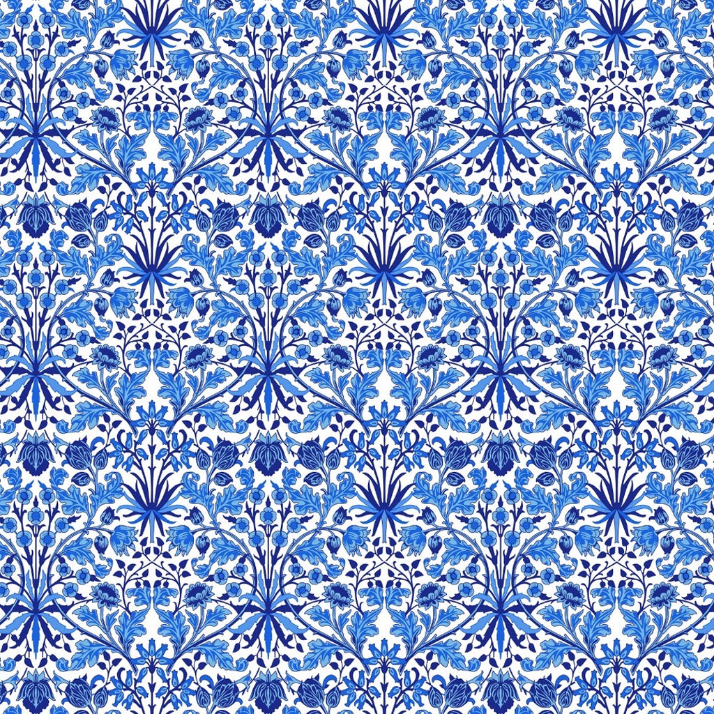 Traditional Floral Pattern Base Color White , Royal Blue design in Pure Modal Satin  OM PS 403