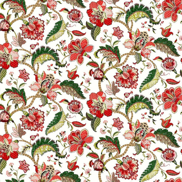 Radhika Traditional Print with White Base & Red Flower & Green Leaves OM PK 1399