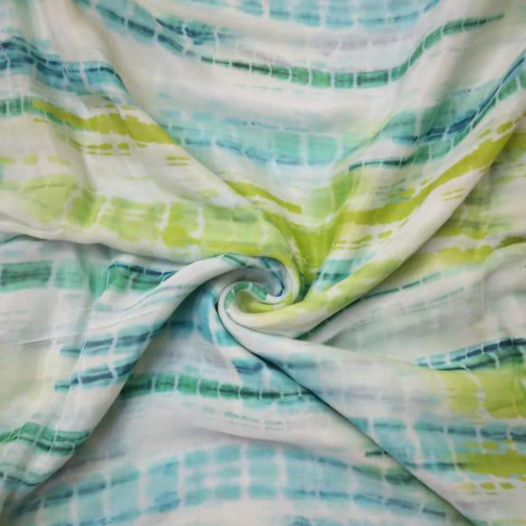 Chic Tie & Dye on Crepe Silk with White Base & Blue & Green Design OM RJ 1163
