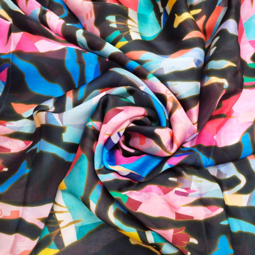 Enigmatic Abstractions: Unleash Your Imagination in Satin Georgette