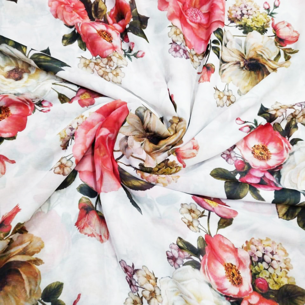 Sabya Big Floral Print in Yellow Base with Multi Floral Print on Pure Viscose Muslin & Satin Georgette OM SS 401