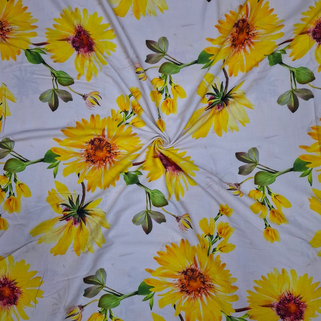 Rania Floral Print with Off White Ivory Color Base with Sunflower Print on Pure Glace Lawn Cotton OM PS 424 C1